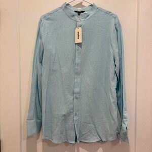 Ouku Mens 100% Cotton Light Blue Long Sleeve Button Down Shirt Size M NWT